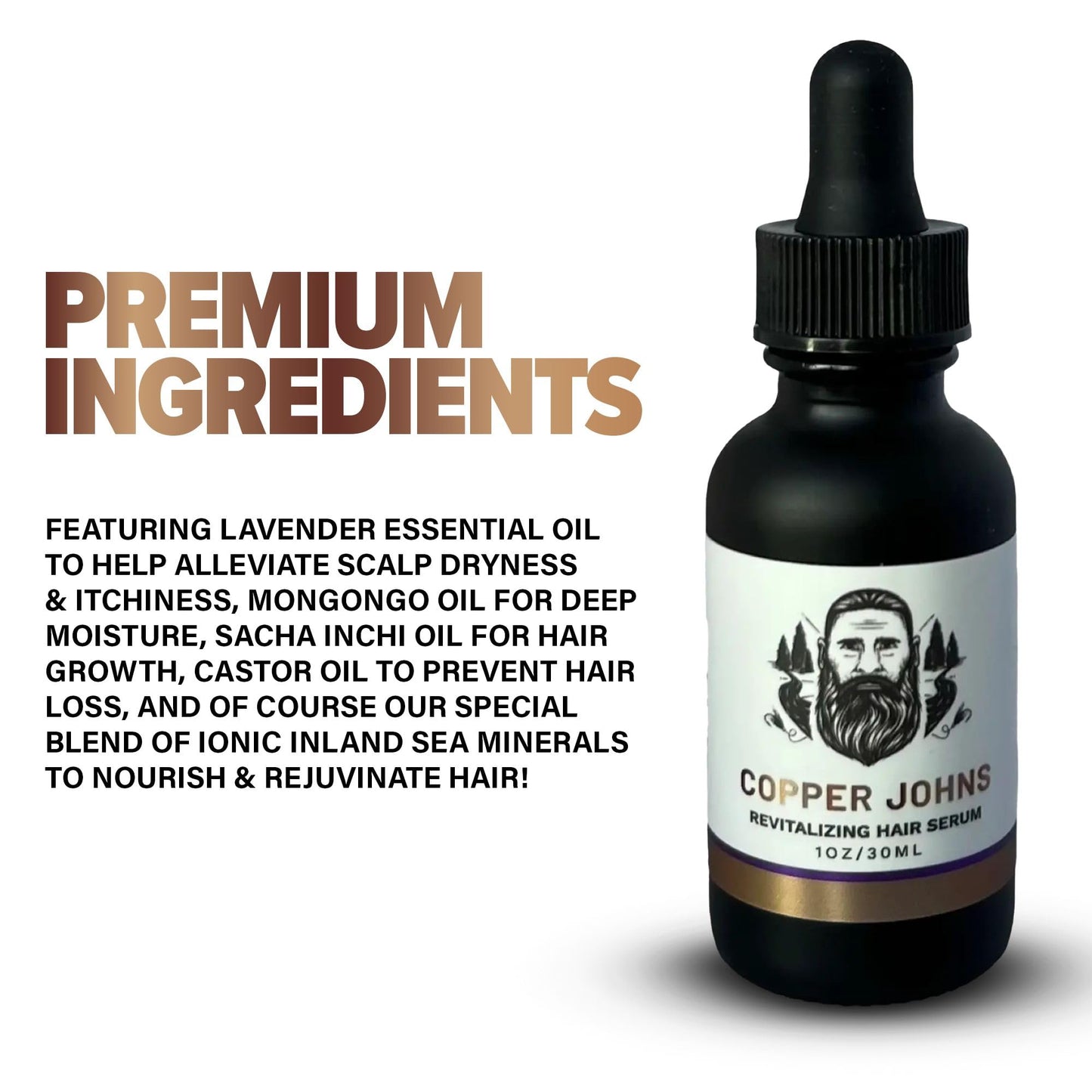 Copper Johns Revitalizing Hair Serum – Hair Growth & Thickening Serum with Sea Minerals – Anti-Frizz Formula for Dry, Damaged Strands, Best Scalp Moisturizer for Men & Women – Lavender, 1 oz.