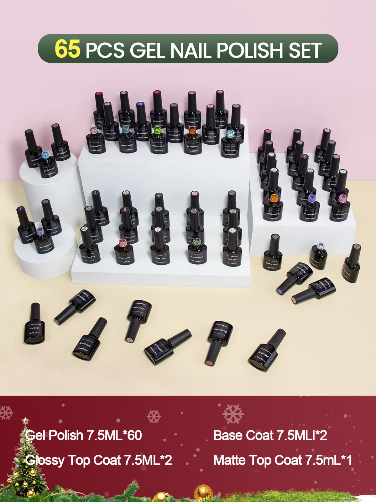 JIASHENG Nail Polish Kit with Organizer Case 42 Colors Gel Nail Set Base Matte & Glossy Top Coat Portable Nail Polish Holder Adjustable Dividers Space Saver Manicure Kit for Nail Art Salon DIY