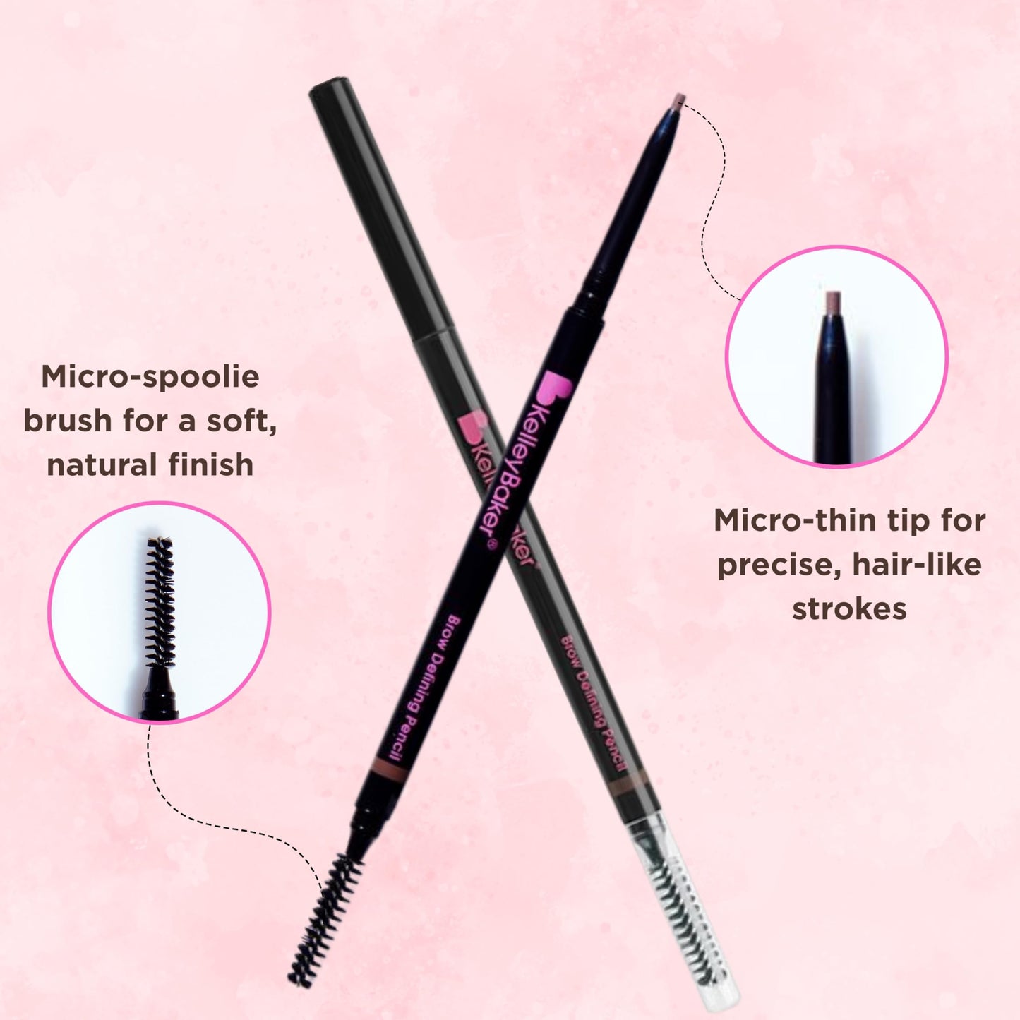 Kelley Baker Brow Defining Pencil, Micro-Thin Tip for Precise Hair-Like Strokes and Shaped Brows, Smudge-Resistant Long-Lasting Formula, Built-In Spoolie for Natural Soft Defined Brows, (Brown)