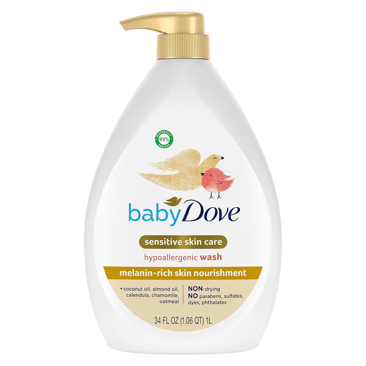 Baby Dove Sensitive Baby Wash - Tear-Free, Hypoallergenic Formula for Melanin-Rich Skin | 34 oz