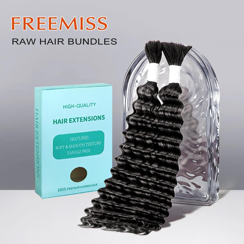 Human Braiding Hair for Boho Braids 100g 20 Inch Deep Wave Bulk Human Hair 100% Unprocessed 12A Brazilian Virgin Boho Hair for Braiding Knotless 2 Bundles/Pack Natural Color