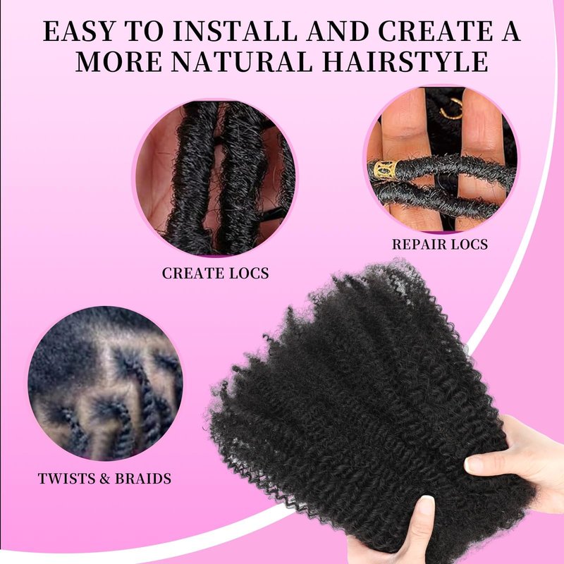 Geogroket Afro Kinkys Bulk Human Hair 30g/Pack for Mini Twist, Braiding Hair for Dreadlocks, Loc Repair, Twists, Dreadlock Extensions No Short Hair 18 Inch Natural Black