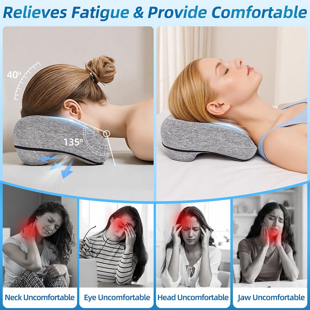 YOSHIKO Massage Table Face Down Pillows for Bed, Massage Headrest for Face Down Sleepers, Eye Surgery Recovery, Spa Pillow for Massage Table with Breathable Design, Removable Cover Grey