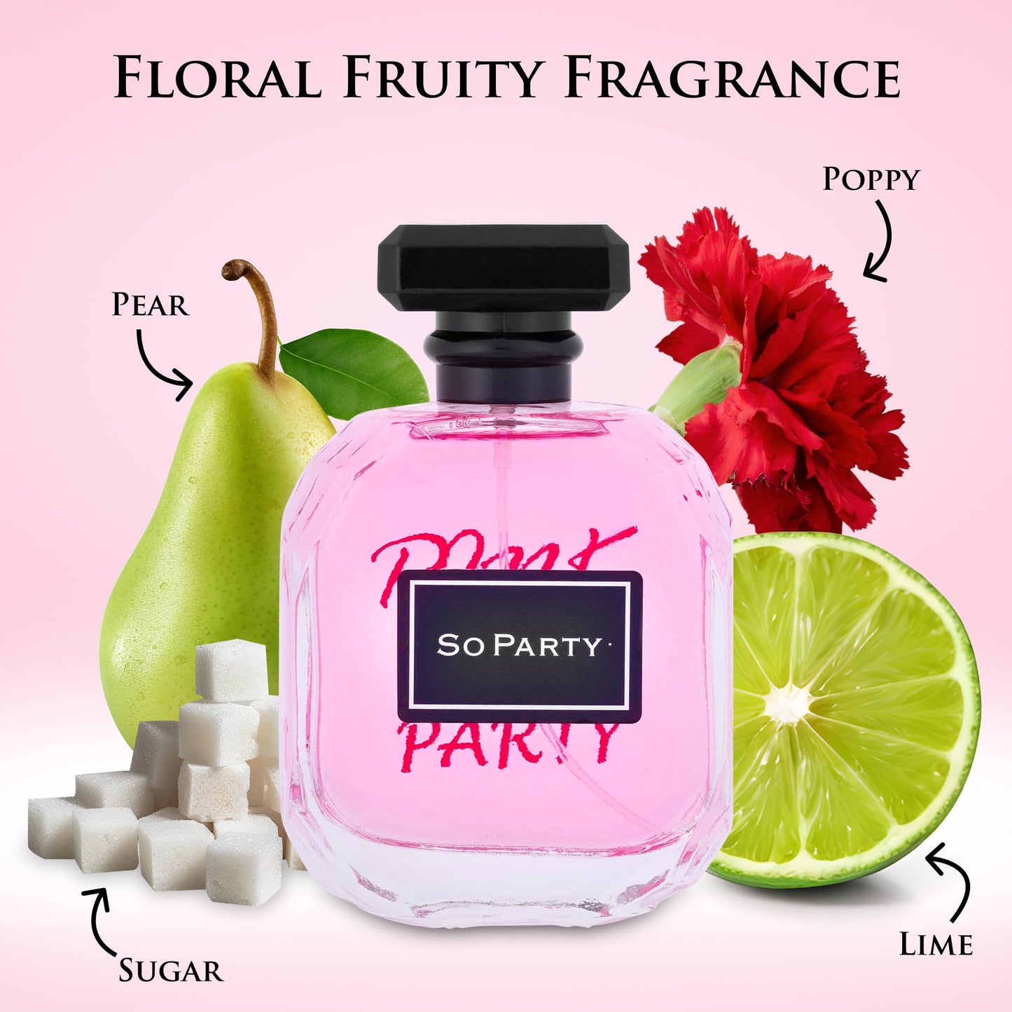 URBAN COLLECTION Pink So Party for Women Eau De Parfum 3.4 fl oz – Free of Paraben, Vegan & Cruelty-Free – Everyday Wear – Airy Lime with Hints of Sugar – Powdery Floral Base – Elegant 100ml Bottle