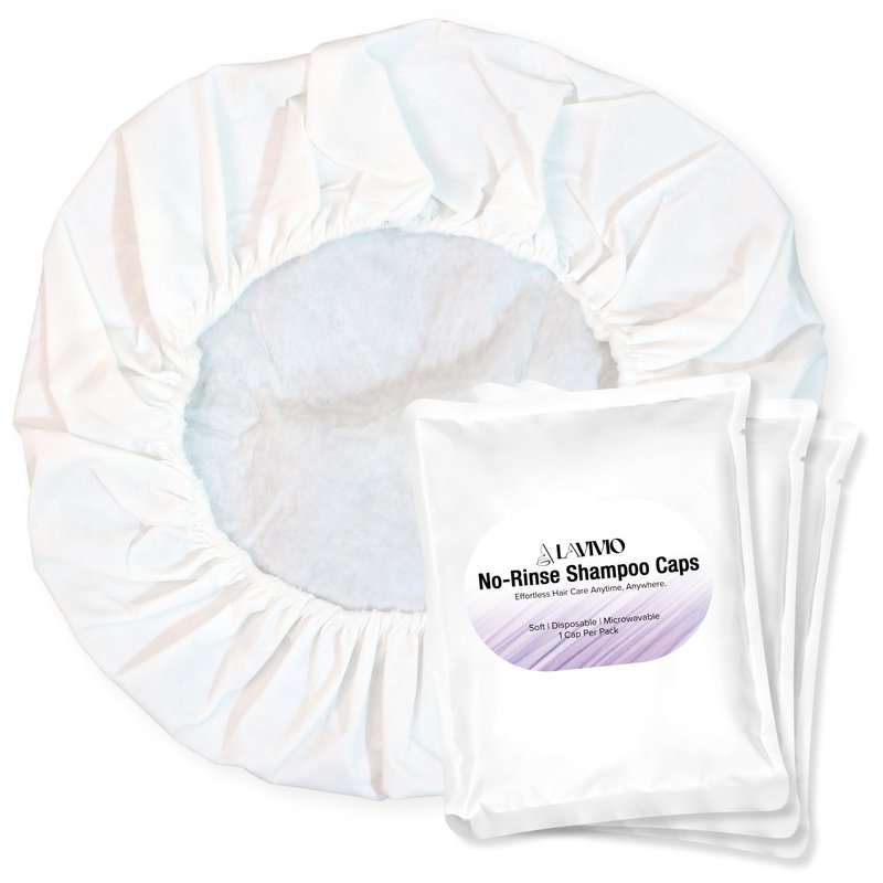 LAVIVIO No Rinse Shampoo Caps – Waterless Hair Washing Shower Caps for Bedridden Patients, Elderly, Hospital Use – Disposable Rinseless Conditioning Bathing Supplies with Aloe Vera, Vitamins - 12 Pack