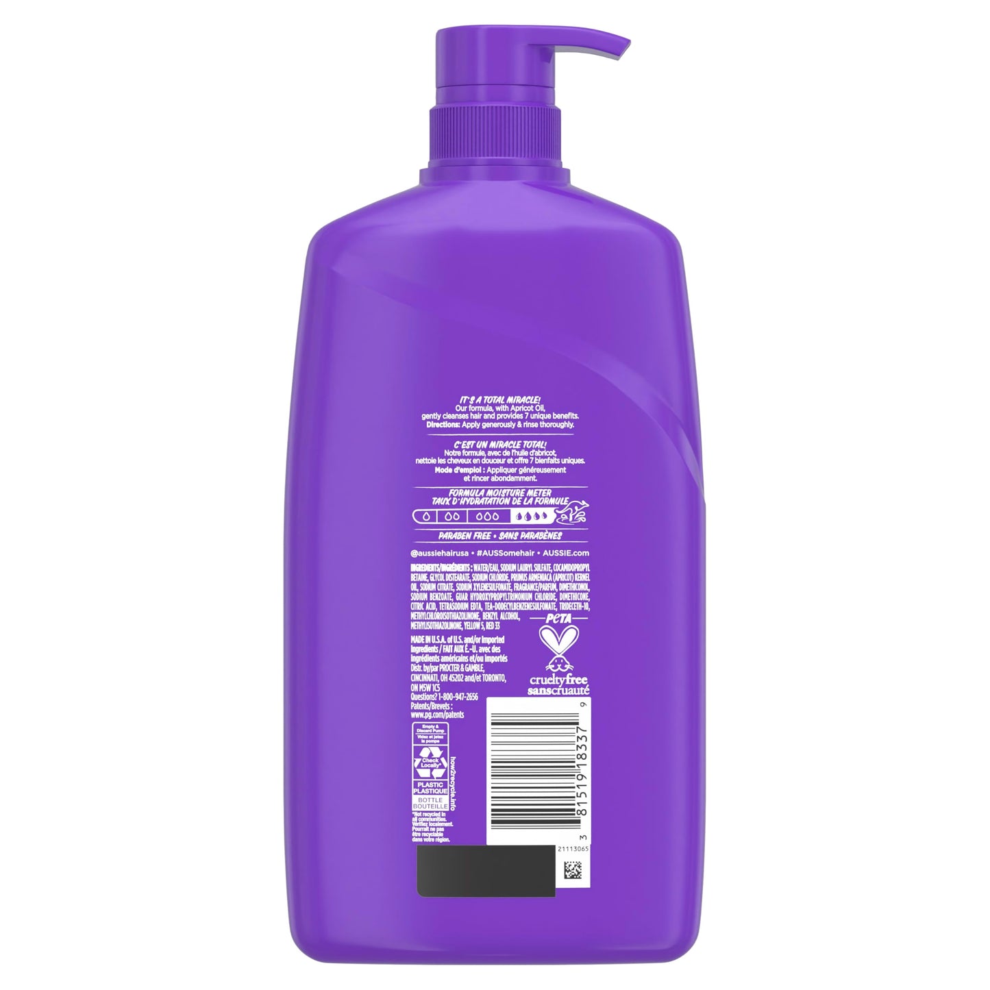 Aussie Total Miracle with Apricot & Macadamia Oil, Paraben Free Shampoo, 26.2 fl oz Pack of 4