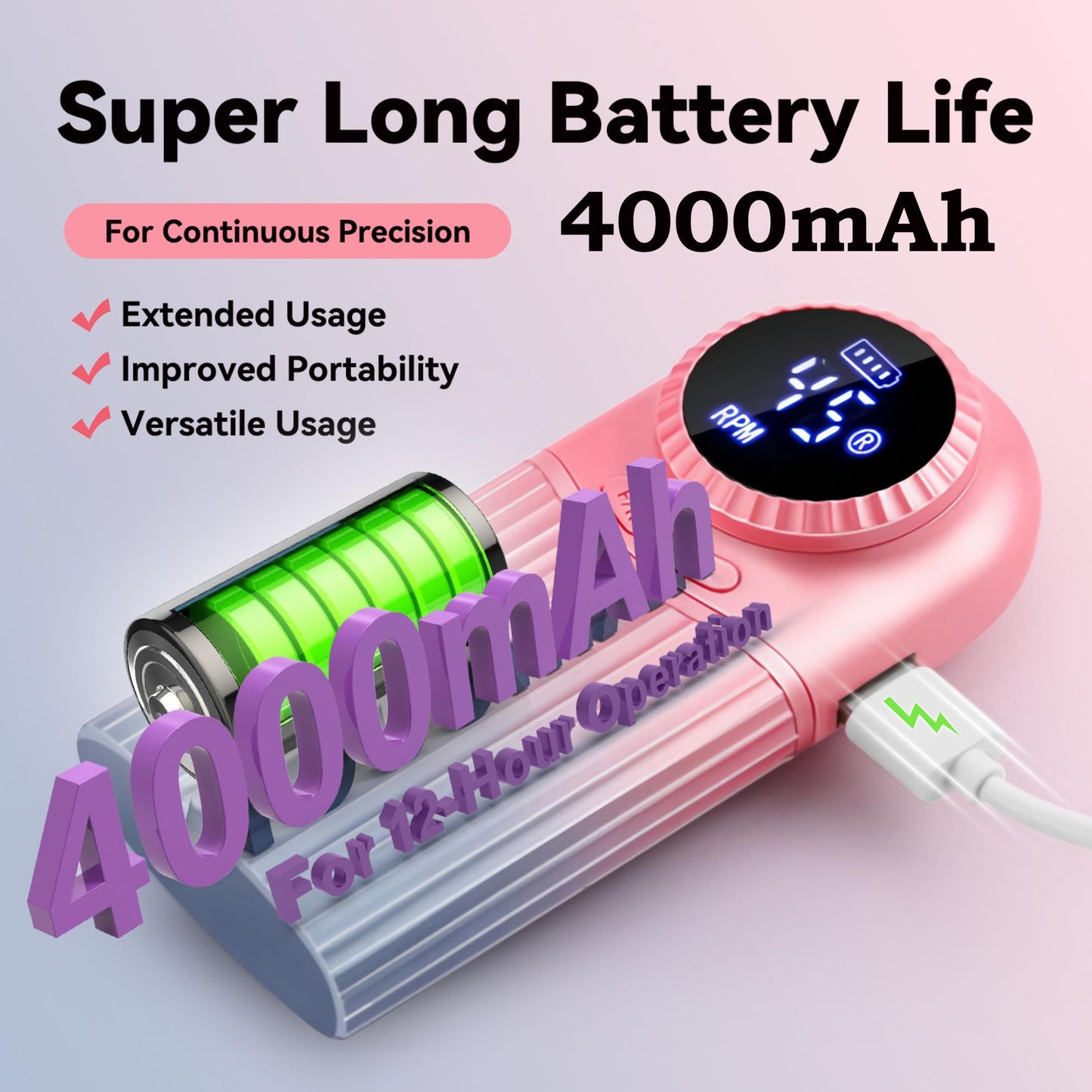 35000RPM Professional Portable Nail Drill Electric File Rechargeable Nail E File Machine with Bits & Clean Brush for Acrylic Nails Remove Nail Gel Polish Manicure for Salon Home,Cordless(Blue Purple)
