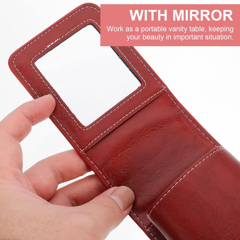 VALICLUD Lipstick Storage Bag with Built-in Mirror Portable Leather Lipstick Organizer Pouch Compact 3.93X2.75X1.18In Travel Cosmetic Case for Purse