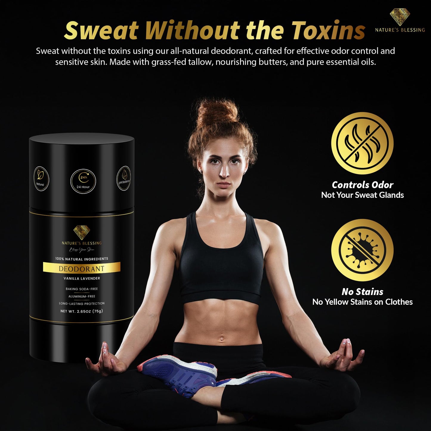 100% Natural Deodorant - Baking Soda & Aluminum Free - Gentle for Sensitive Skin - Long Lasting Protection (Vanilla Lavender)