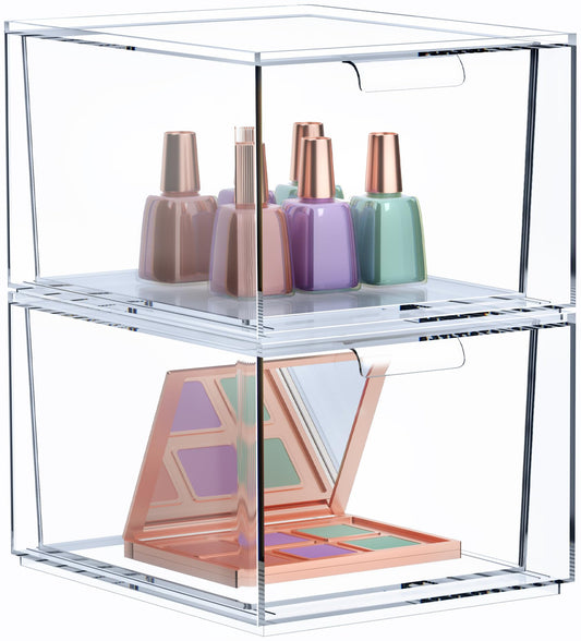 Sorbus 3 Pack Makeup Organizer - Clear Stackable Acrylic Drawer Organizer for Vanity, Bathroom, Undersink, Cabinets, Jewelry, Stationary, Plastic Storage Bins for Office Organization and Storage