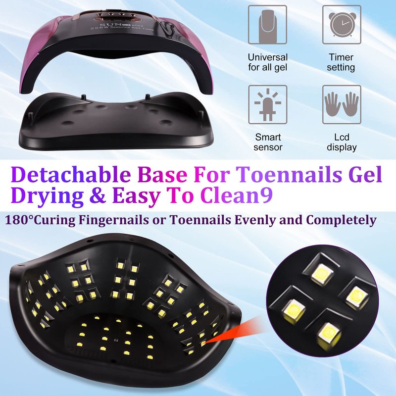 MUSERAY UV LED Nail Lamp, 256W Gel Light for Nail Polish UV Dryer,4Timers UV Nail Lamp Professional Nail Light, 57Pcs Lamp Beads and Automatic Sensor