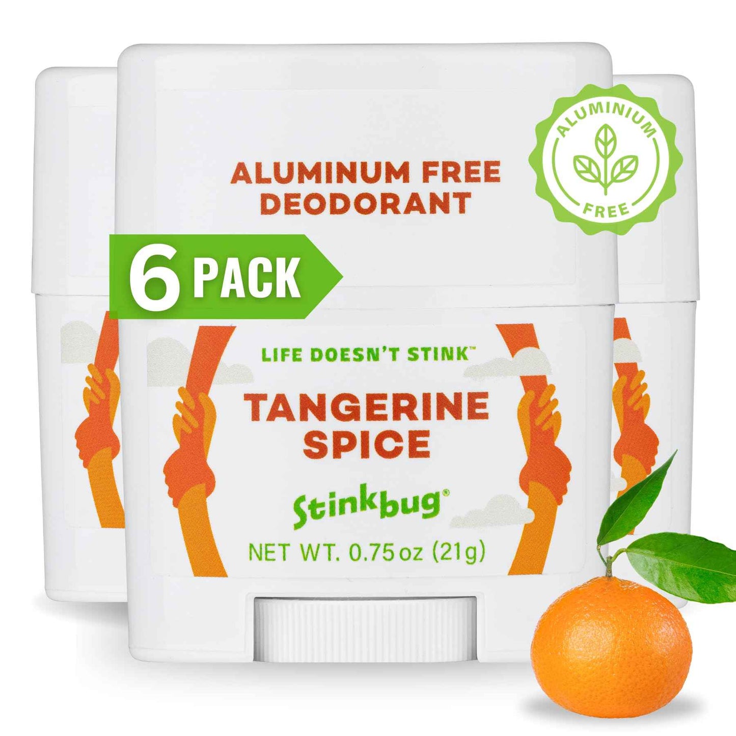 Stinkbug Naturals Organic Aluminum Free Travel Size Deodorant Stick with Tangerine Spice, Coconut Oil, Paraben Free, Sensitive Skin Deodorant, 0.75 Ounce Pack of 6