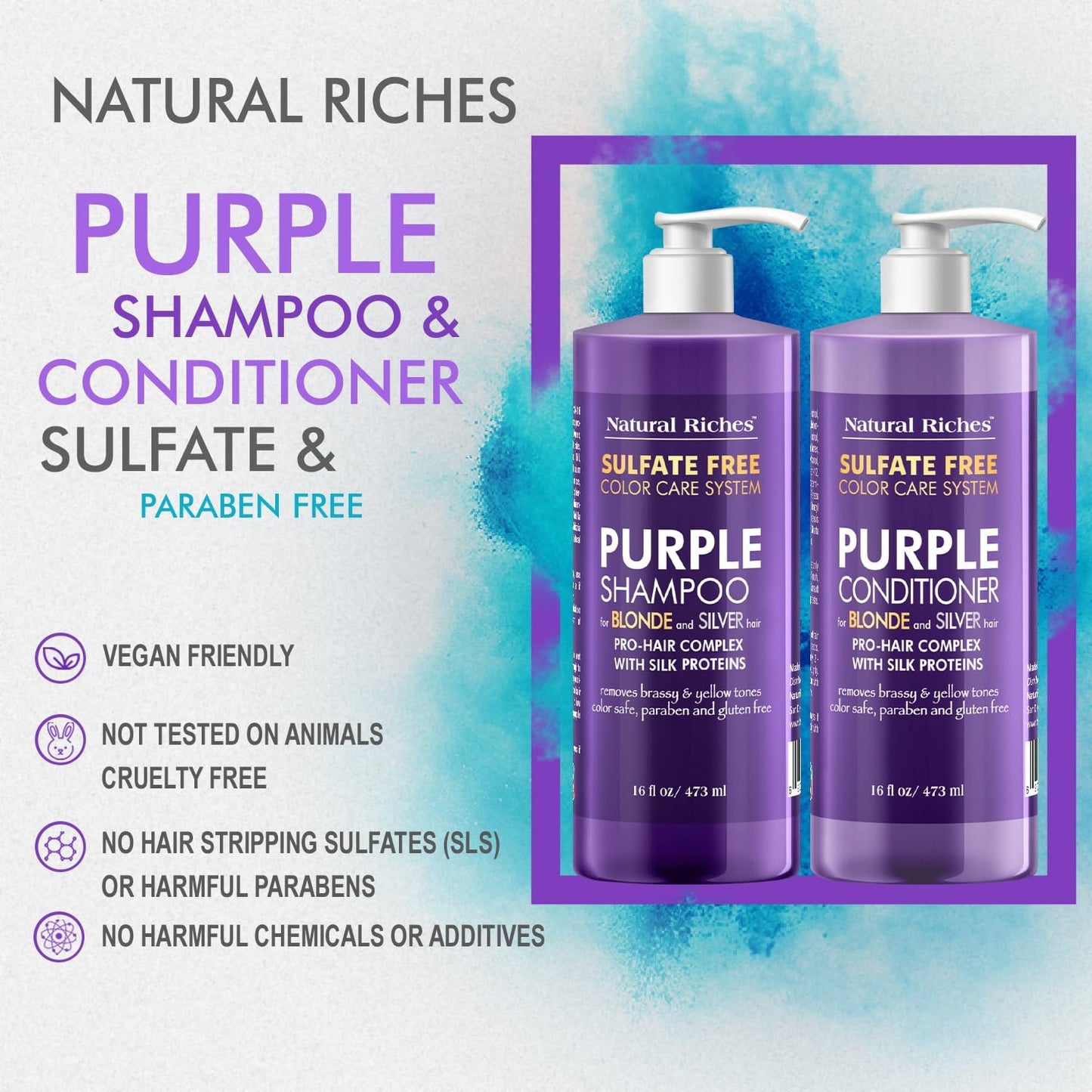 Purple Shampoo and Conditioner Set - Sulfate-Free, Color-Safe Formula for Blonde, Silver & Gray Hair | 16 fl oz Each