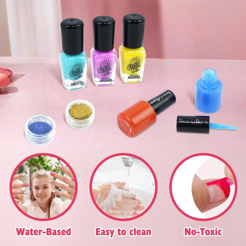 Kids Spa Day Kit for Girls，Kids Foot Spa & Nail Kit Set，Massage Foot Soak Tub and Nail Dryer，Kids Toys Manicure Pedicure Art Salon，Birthday Gifts for Girls 5 6 7 8-12，Pink