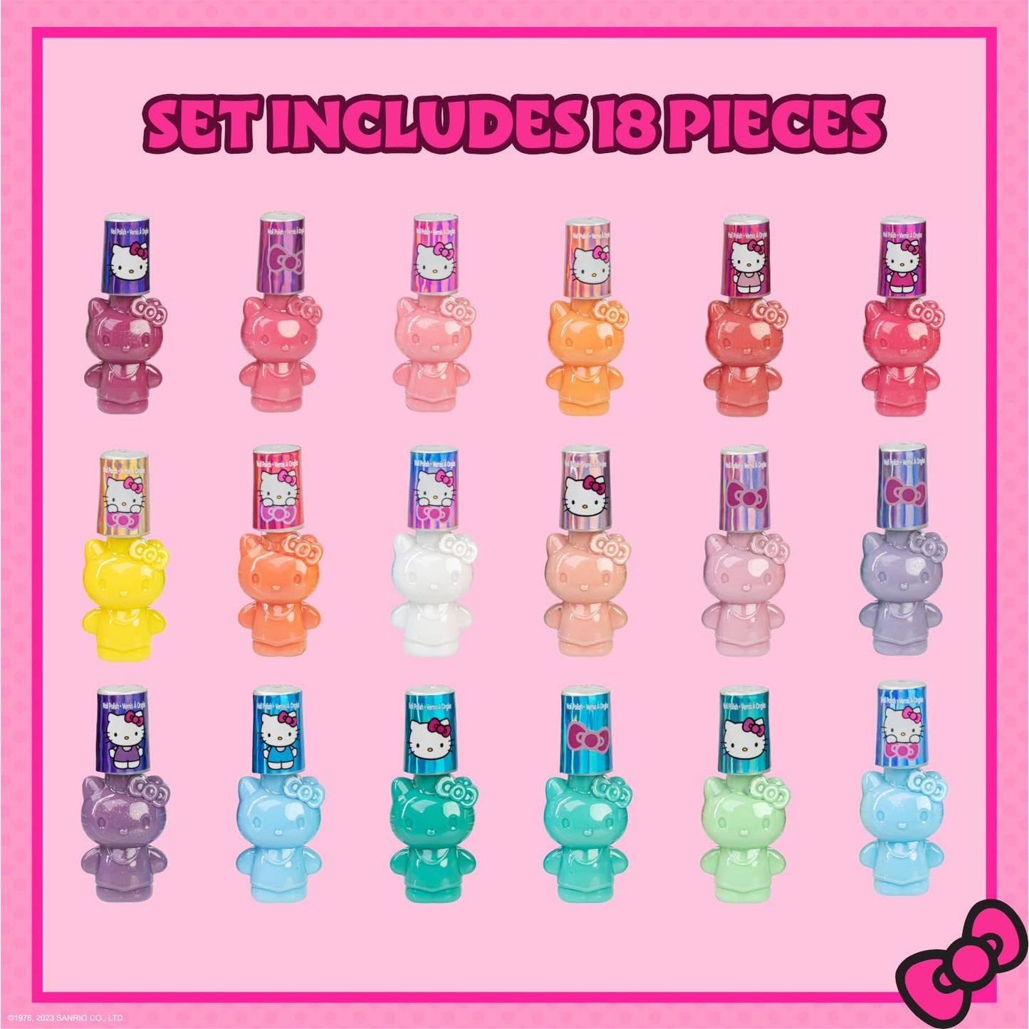 Hello Kitty Nail Polish Set, 18-Piece Peel-Off for Girls, Ages 3+