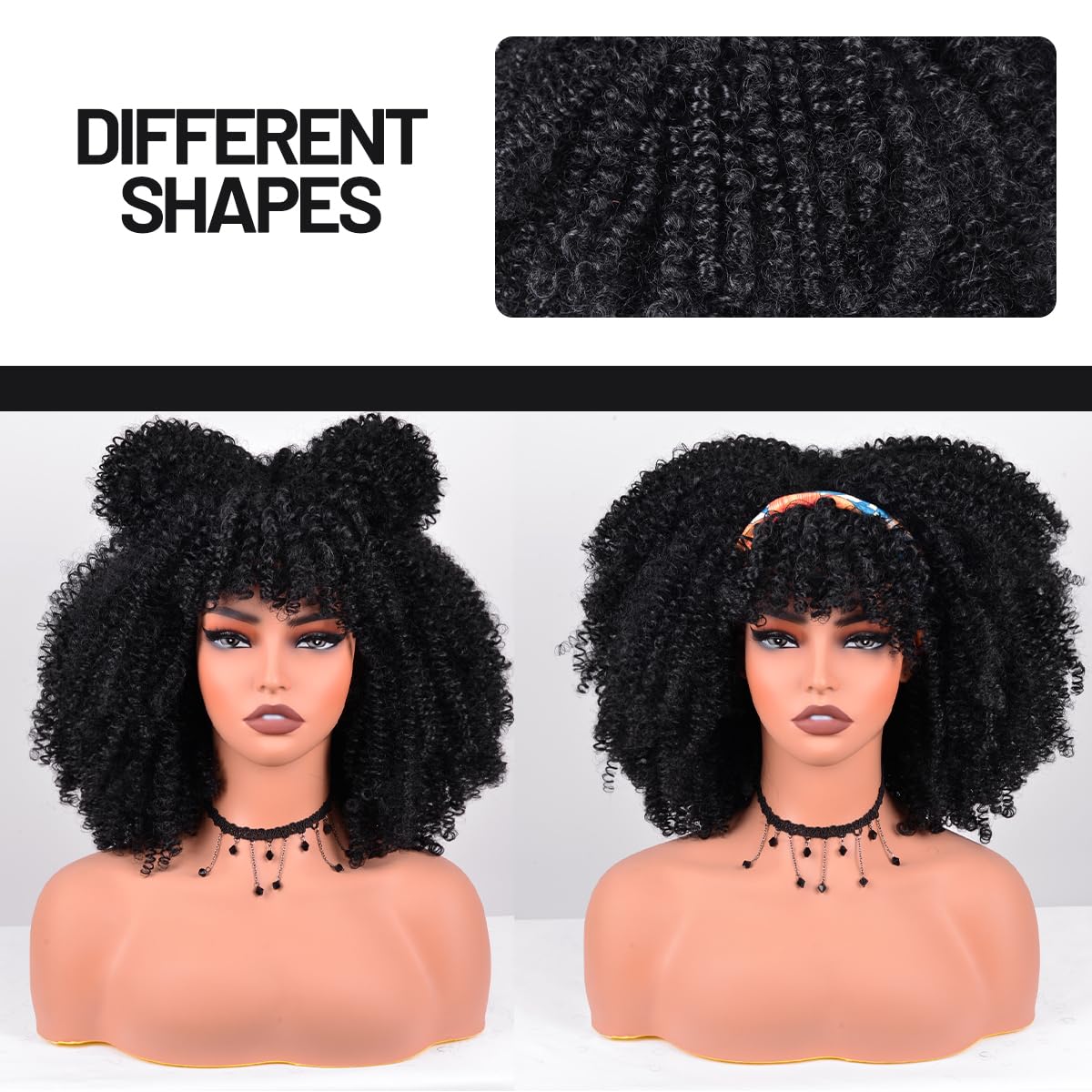 Afro Curly Wig with Bangs Short Kinky Curly Synthetic Wig for Black Women