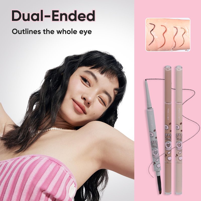VEECCI Waterproof Gel Eyeliner Pencil - Highly Pigmented, Smudge-proof, Ultra-Fine Tip for Precise Eye Makeup - Built-in Brush for Easy Application - Ideal for women & girls (03 Coffee)