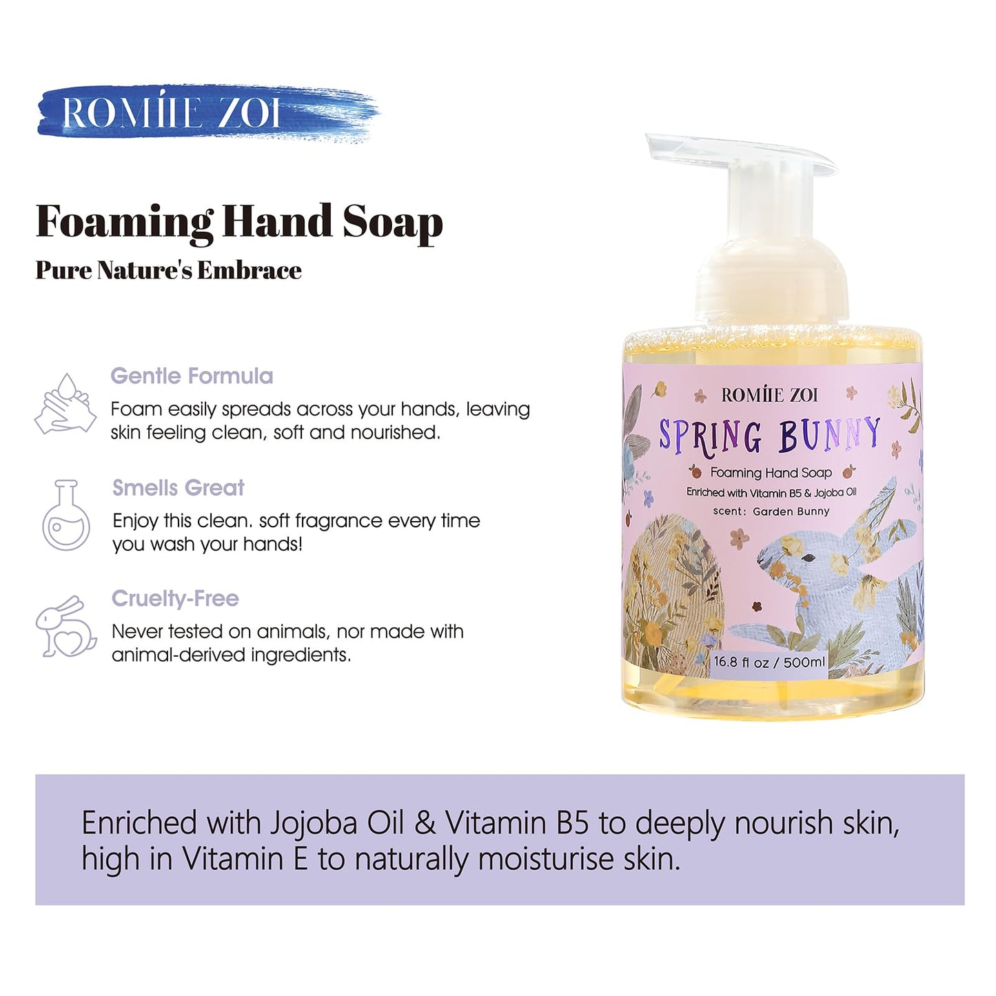 ROMIIE ZOI Foaming Hand Soap for Easter Gift Basket- Spring Bunny - Infused with Garden Bunny Aroma - 500 ML / 16.8 FL OZ