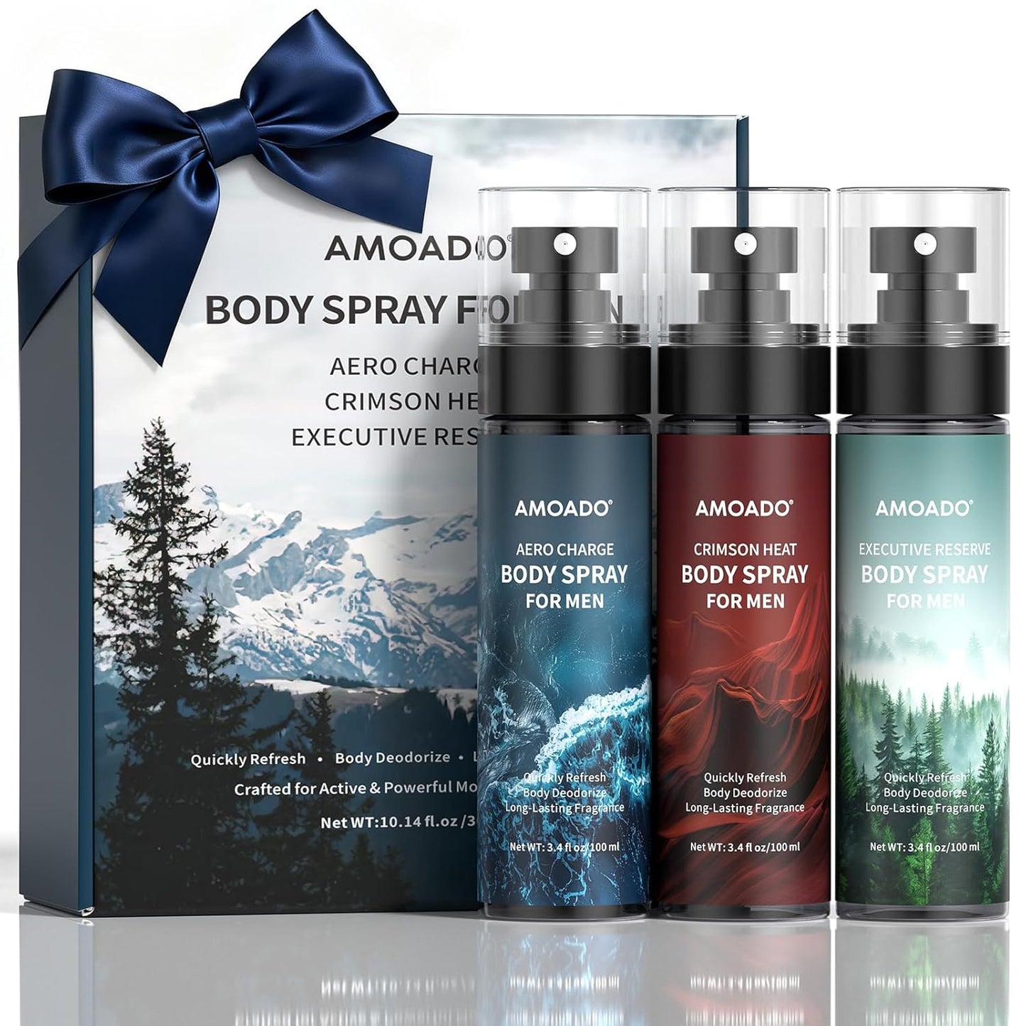 Men’s Body Spray Set - Aluminum-Free Deodorizing Mist | Refreshing Oriental & Woody Scents, 3.4 fl oz Each