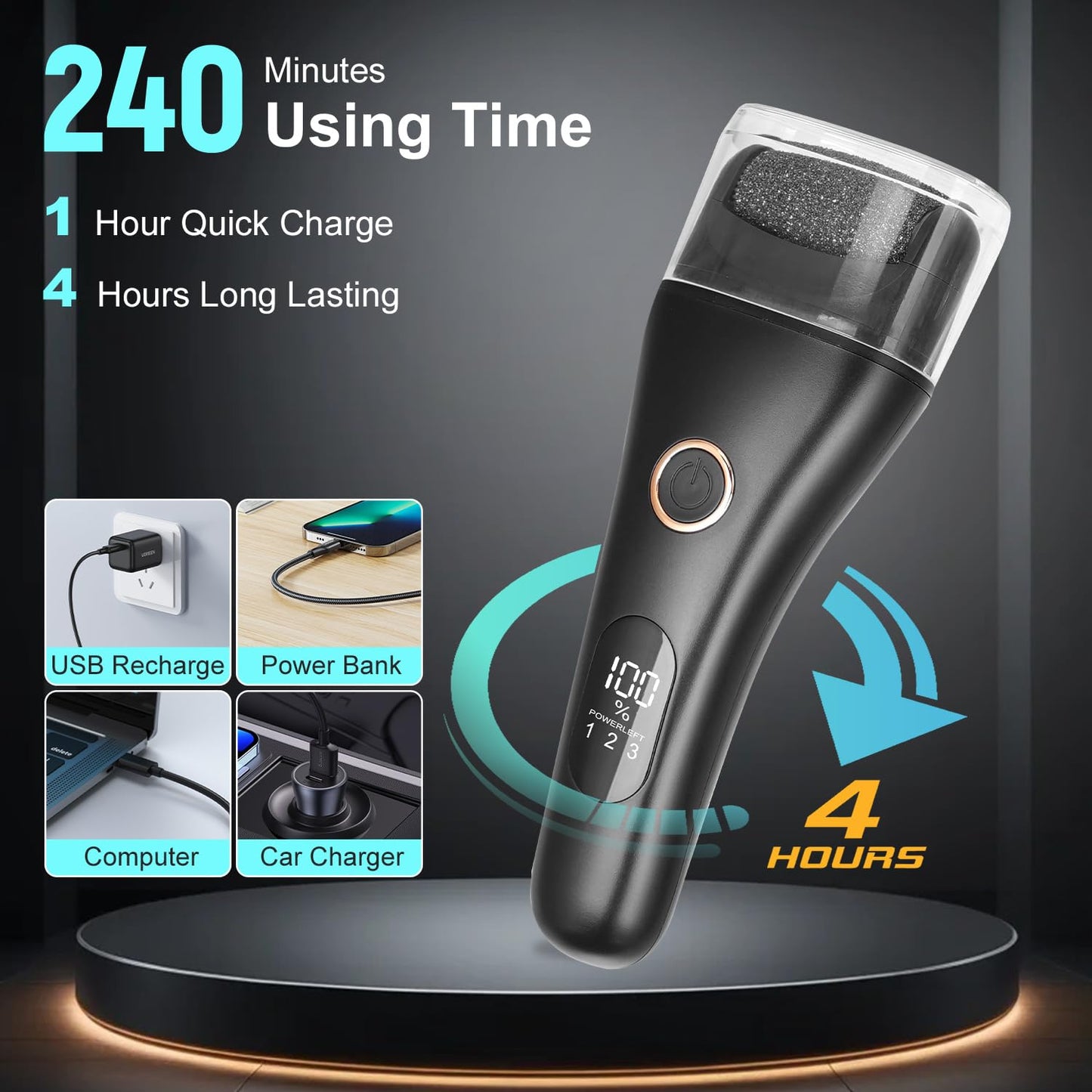 Callus Remover for Feet, 3 Speed Electric Foot Scrubber with Larger Grinder&LCD Display, Wet&Dry Using Foot File Professional Pedicure Tools, Foot SPA to Remove Callus Cracked&Hard Dead Skin (Black)