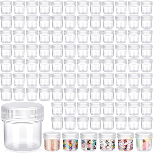Meanplan 100 Pcs 1.7 oz Plastic Container Jars with Lids Round Leak Proof Refillable Small Cosmetic Jars for Lotion, Cream, Makeup, Eye Shadow, Rhinestone, Samples, Pot, Travel Storage(Clear)