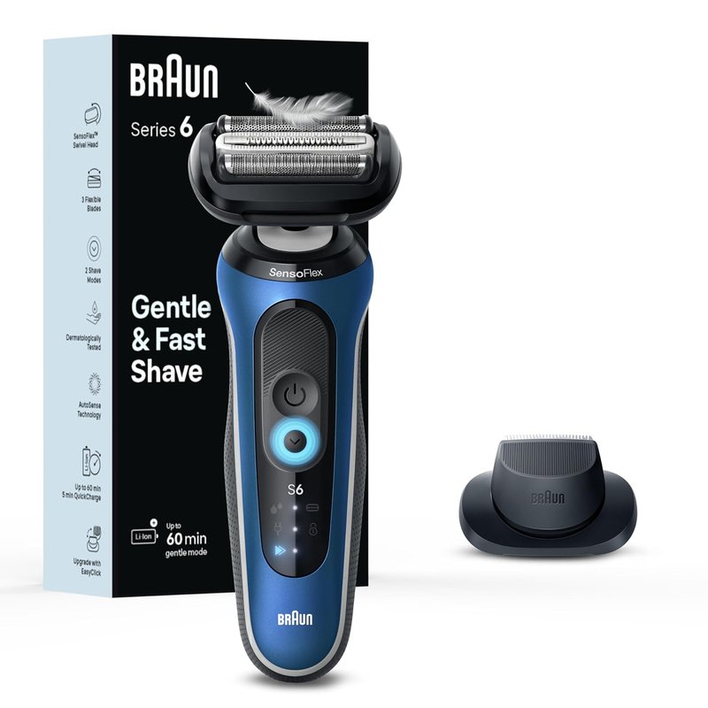 Braun Electric Shaver for Men - Series 6 6120s | Wet & Dry Shaving, Turbo & Gentle Modes, Precision Trimmer, Blue