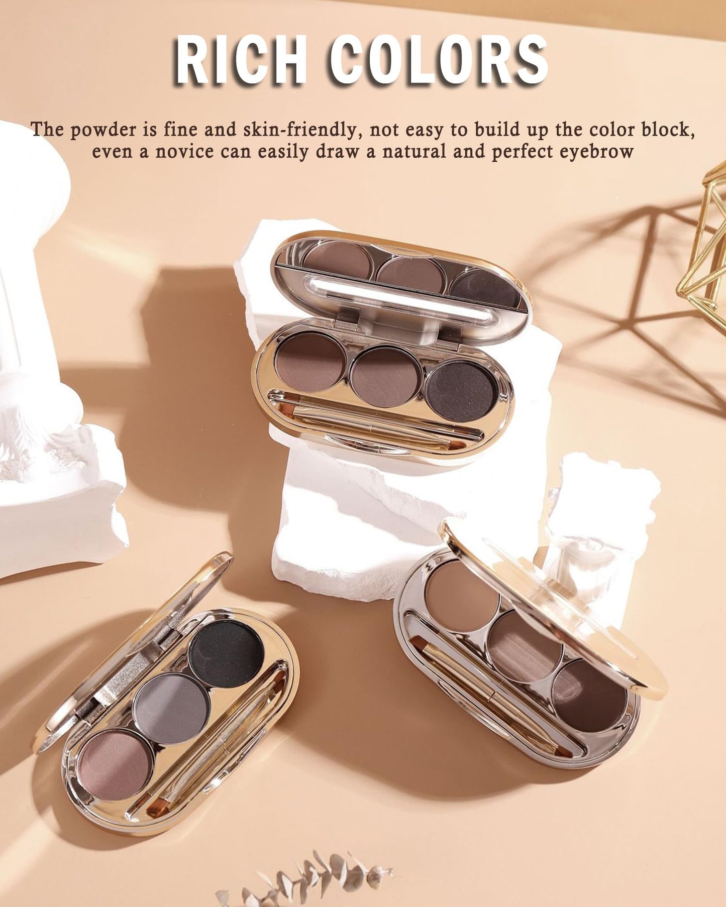 Eyebrow Powder Makeup Kit-3 Colors Eye Brow Tinting Powder Palette for Women Eyebrows Long-Lasting Waterproof, Dark Light Black Brown Brow Filler, Enhance & Define Brows, With Mirror, Brow Tool-Set 03