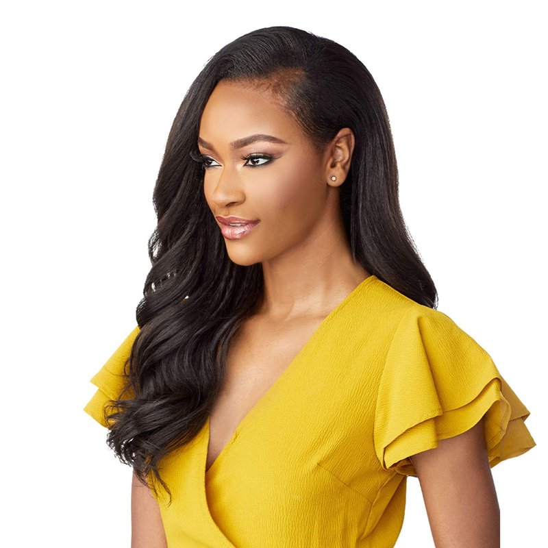 Sensationnel Instant Weave Half Wig - Seamless Synthetic Blend for Natural Hair Blending | Adjustable Drawstring (1B Off Black)