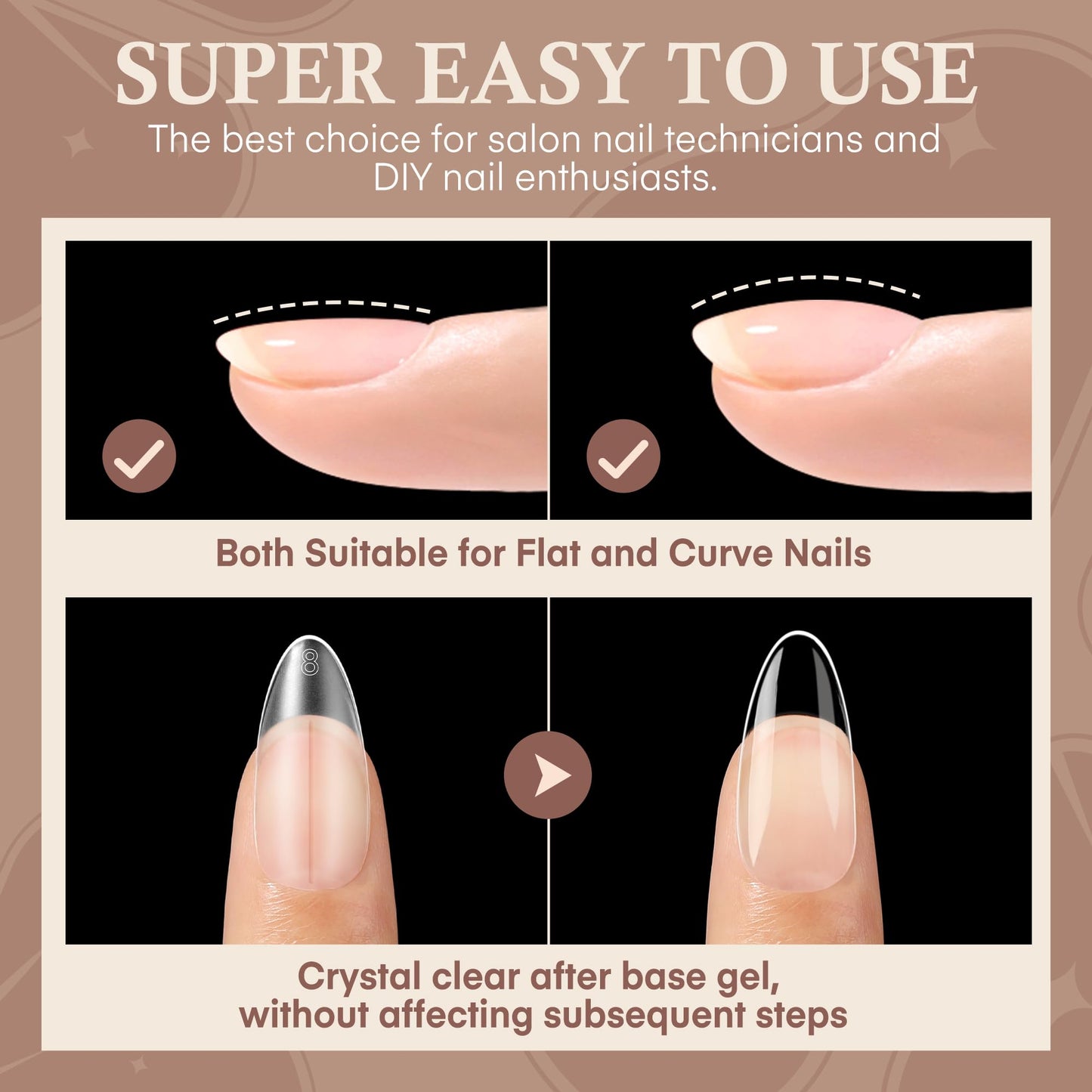Luckyfairy Almond Gel Nail Tips, 504pcs Double-sided Matte Full Fake Nails, 15 Sizes Soft Pre-buff Full Cover Acrylic False Nails Press On Nail for Extensions DIY Salon