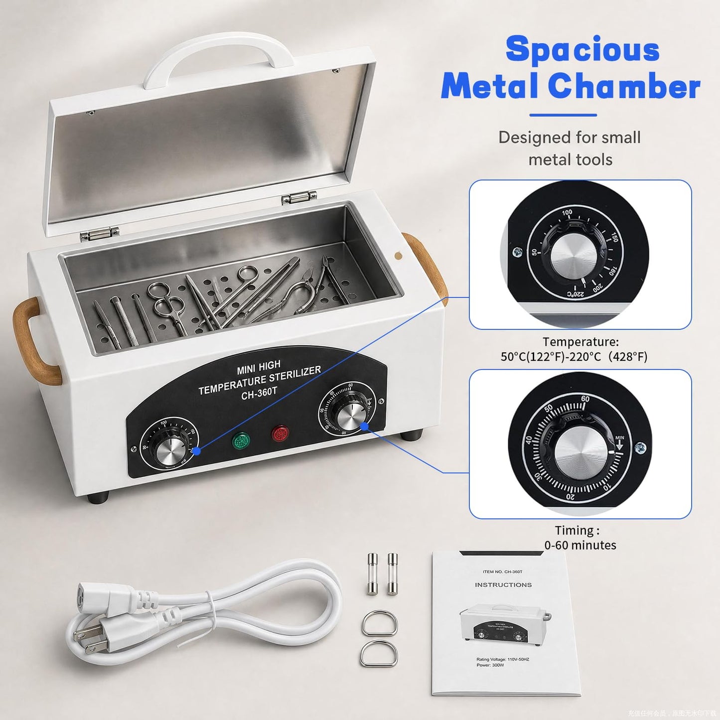 High Temperature Sterilizer Autoclave Machine, 110V 300W 1.5L Metal Tool Cleaner Machine, esterilizador de manicura, Nail Tool Sterilizer with Timer for Sundry Beauty Hair Nail Metal Tools