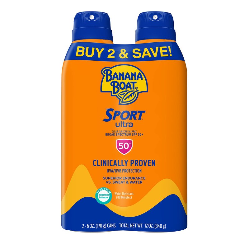 Hawaiian Tropic Mineral Powder Sunscreen Brush SPF 30 & Banana Boat Sport Ultra Water Resistant Sunscreen Spray SPF 50 Twin Pack