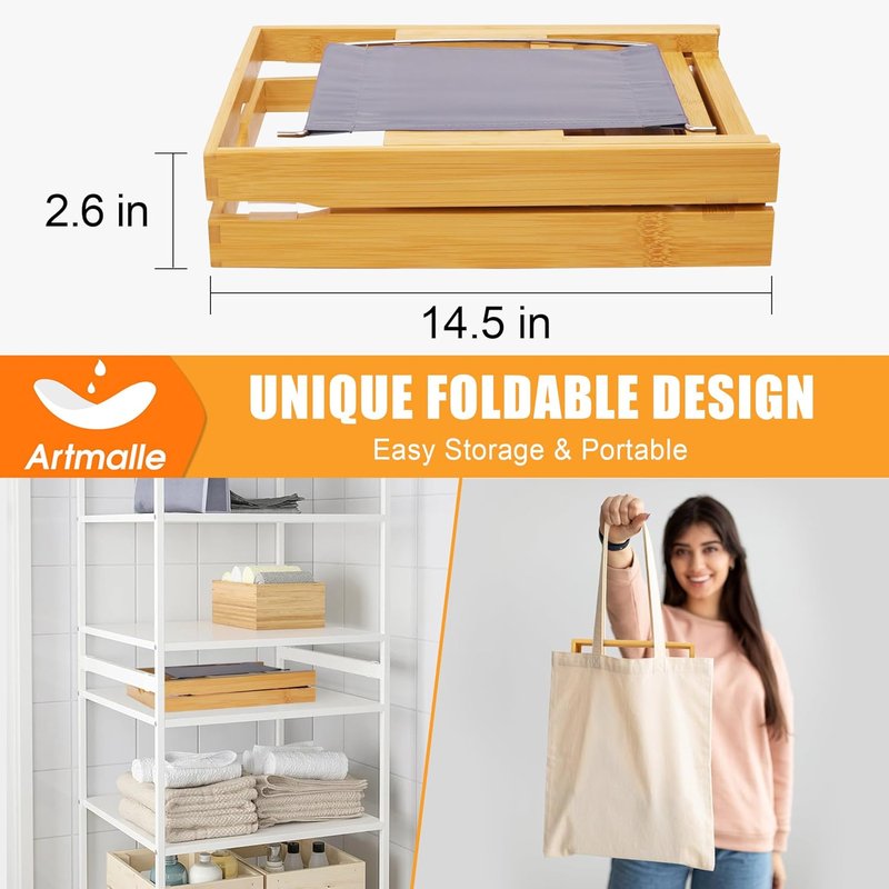 Luxury Bathtub Caddy Tray - Foldable Bamboo Bath Table with Book & Wine Glass Holder | Expandable Spa Accessory