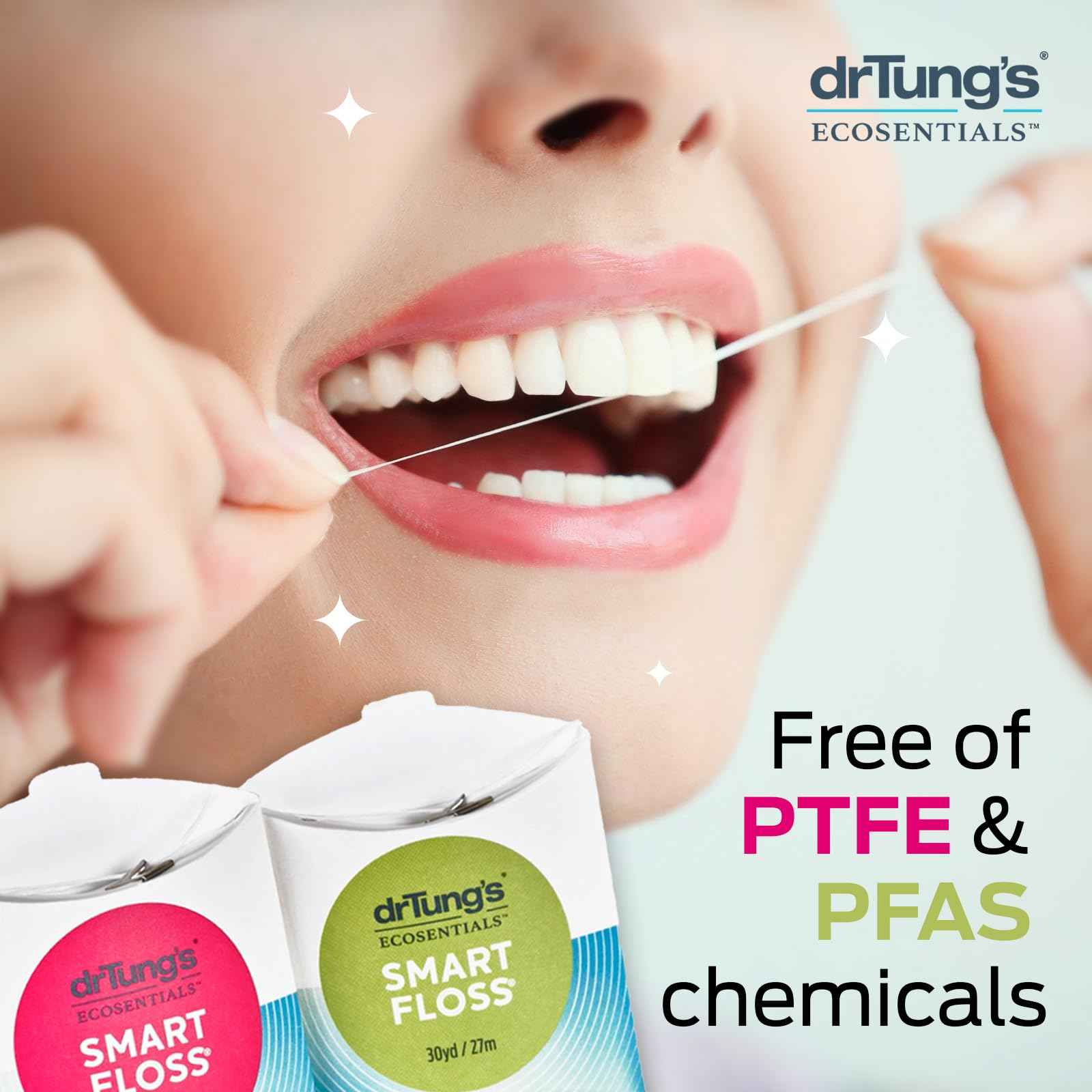 DrTung's Smart Floss - Natural Floss, PTFE & PFAS Free Floss, Gentle on Gums, Expands & Stretches, BPA Free - Natural Dental Floss Cardamom Flavor (Pack of 3)