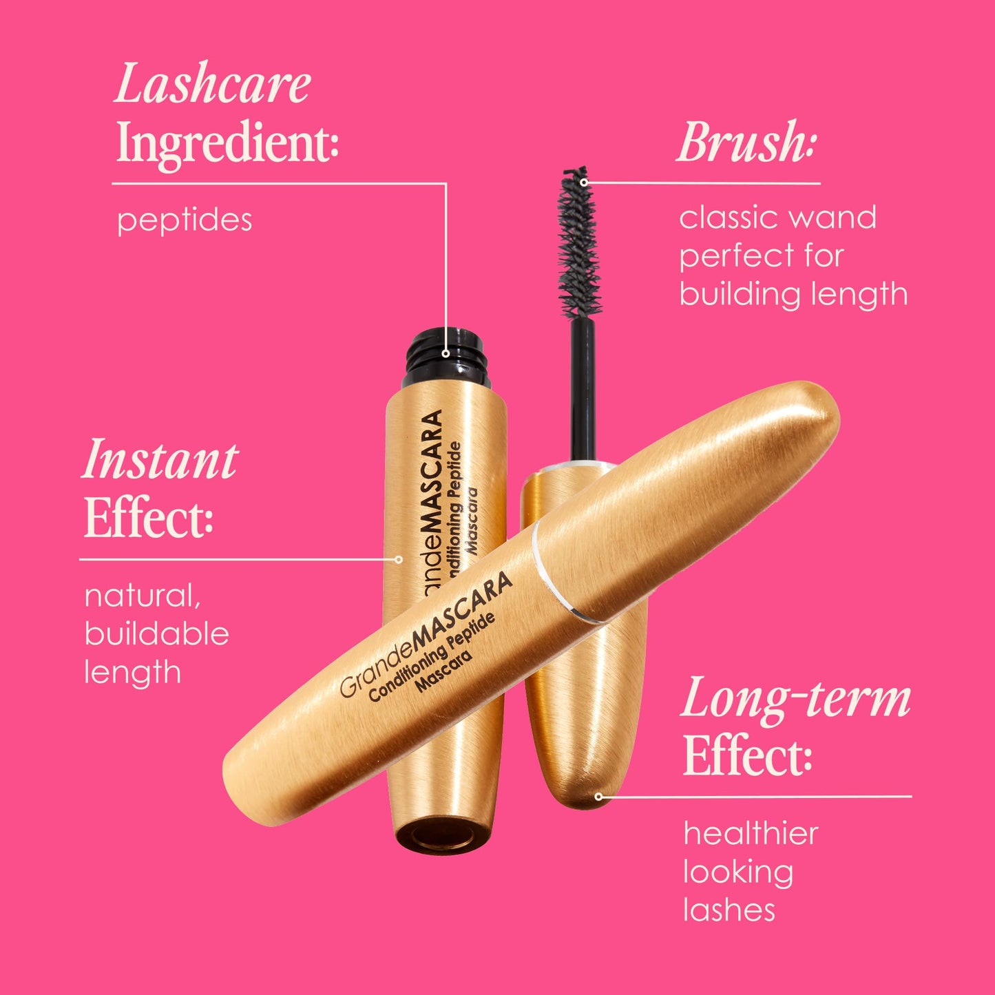 Grande Cosmetics GrandeMASCARA Conditioning Peptide Mascara - Buildable Volume & Length, Water-Resistant & Clump-Free - Lash & Extension Friendly, Black (0.20 oz)