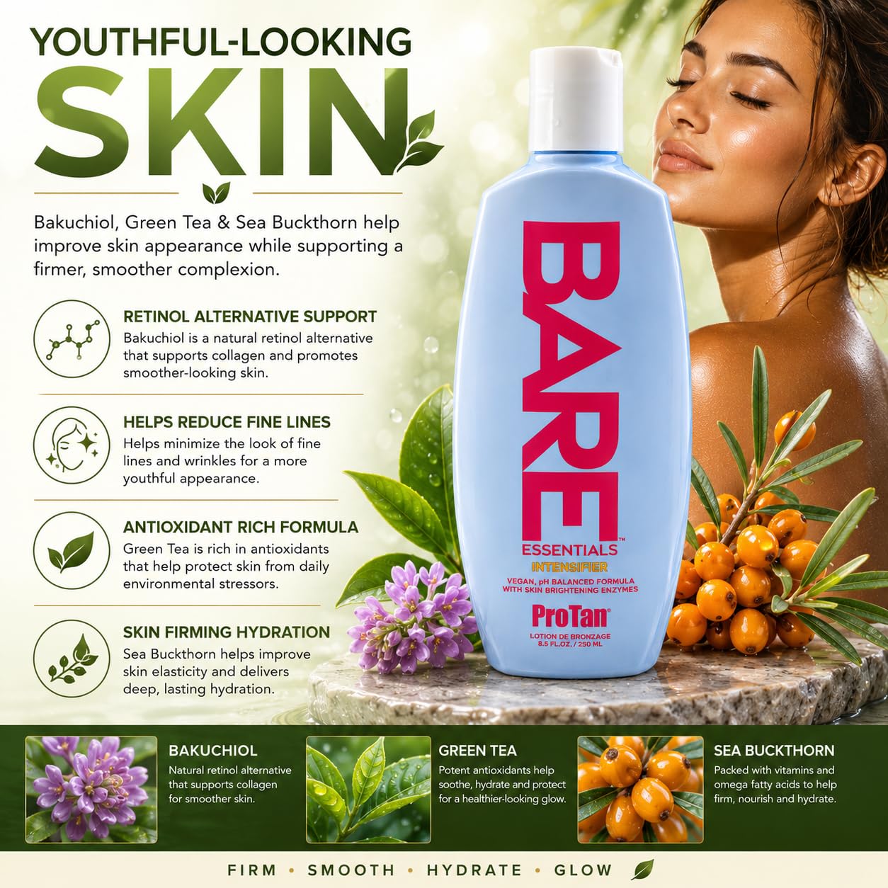 Pro Tan Bare Essentials Intensifier Tanning Lotion 8.5 fl oz – Vegan pH Balanced Formula with Aloe, Coconut Oil, Jojoba & Vitamins – Indoor Outdoor Tan Enhancer with Skin Brightening Enzymes