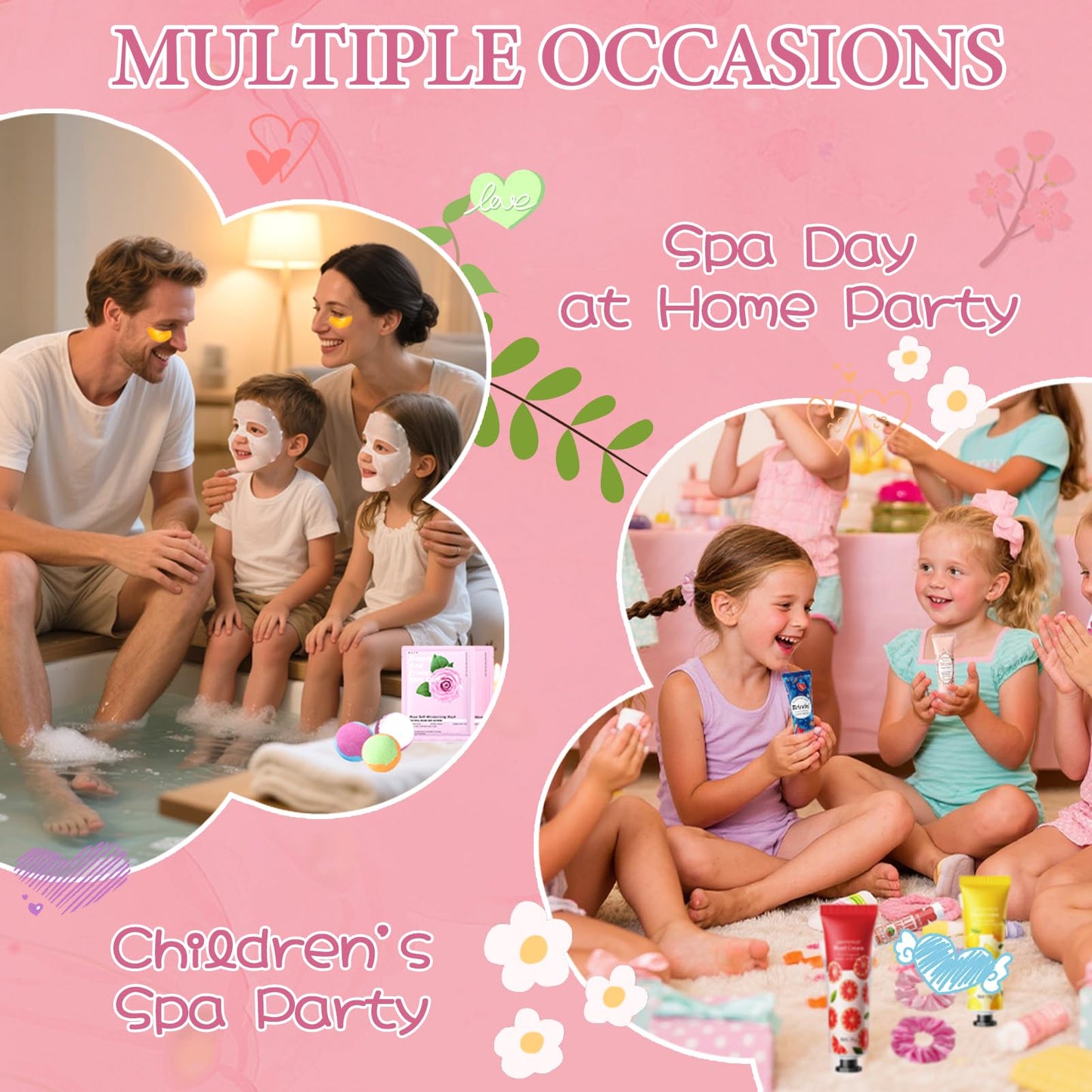 132 PCS Spa Party Supplies for Women, Spa Party Favors Include Face Masks Skincare, Hand Cream, Lip Balm, Under Eye Patches, Lip Mask, Foot Bath Bombs & Mud Mask, Spa Birthday Sleepover Party Supplies