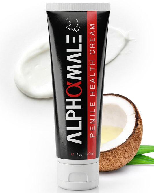 AlphaMale Premium Penile Health Creme Daily Moisturizer for Sensitive Skin - Coconut oil, CoQ10 and Allantoin for Dry, Sensitive Skin - Fragrance-Free Cream - Made in USA - 4oz