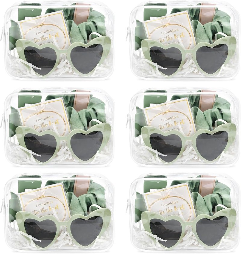 Bridesmaid Proposal Bag Set - 30 Pcs Clear Makeup & Toiletry Bags | Bachelorette Party Favors (Sage Green)
