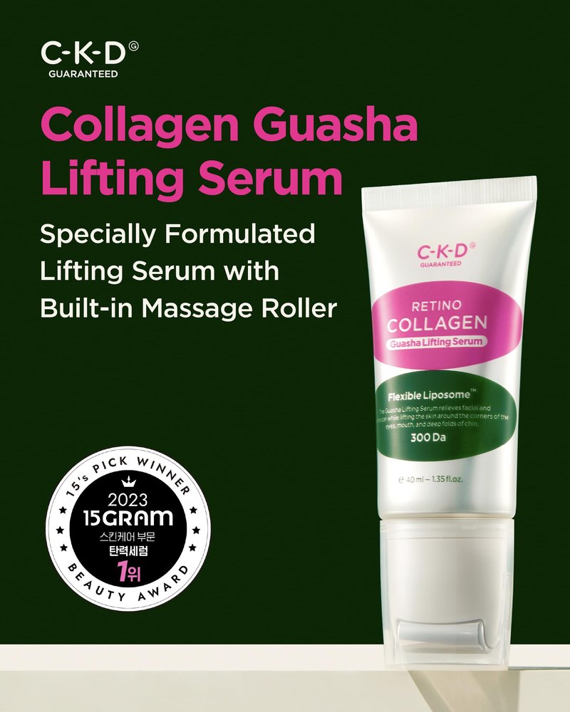 CKD Retino Collagen Guasha Serum with Stainless Steel Roller, Lifting & Firming Face Serum for Wrinkle Care, Collagen Boosting Hydrating Anti-Aging for Radiant Skin, Korean Skincare, 1.35 fl oz