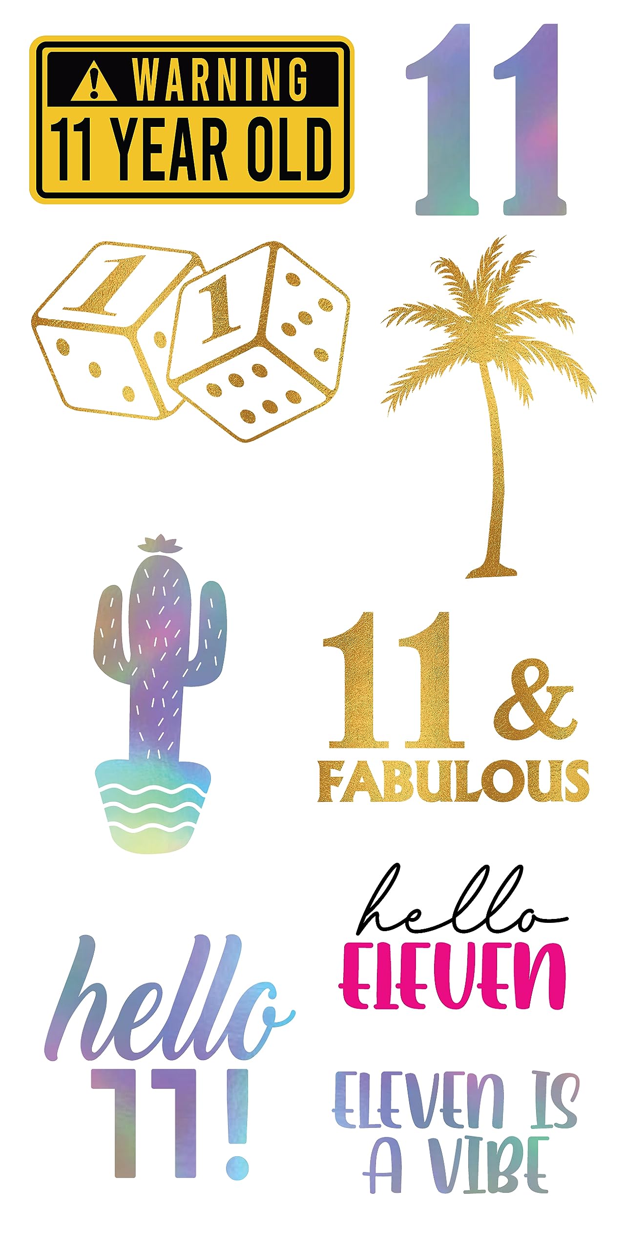 11th Birthday Temporary Tattoos - 4 Sheets - Funny Birthday Party Favors for Him or Her - Birthday Party Supplies, Gifts and Decorations