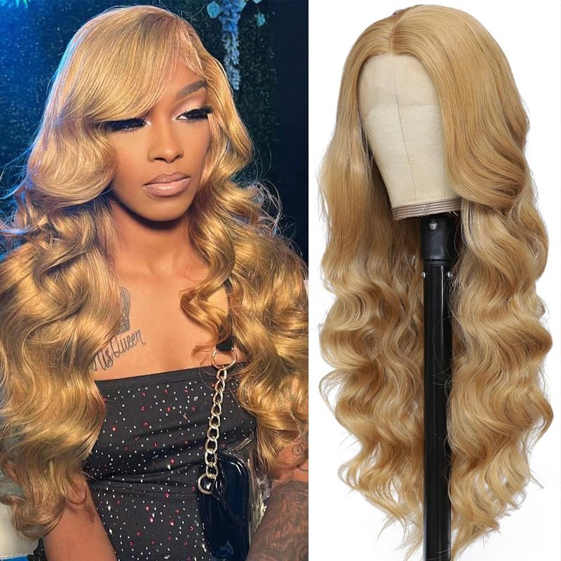 Soyeon 30 Inch Synthetic Lace Front Wig for Women Honey Blonde Wig Glueless Pre Plucked Bleached Knots Body Wave Wig Heat Resistant Fibre 180% Density