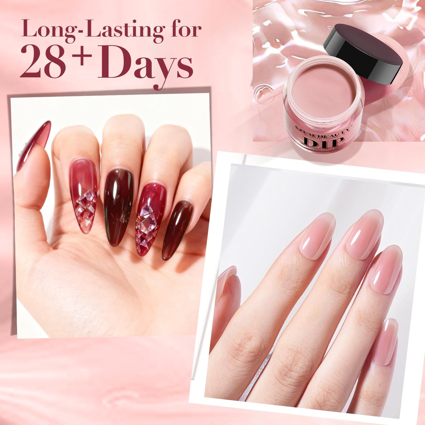 AzureBeauty Dip Powder Set 6 Pcs Jelly Blush Gradient , Natural Dipping Powder French Nail Art Starter Manicure Salon DIY at Home