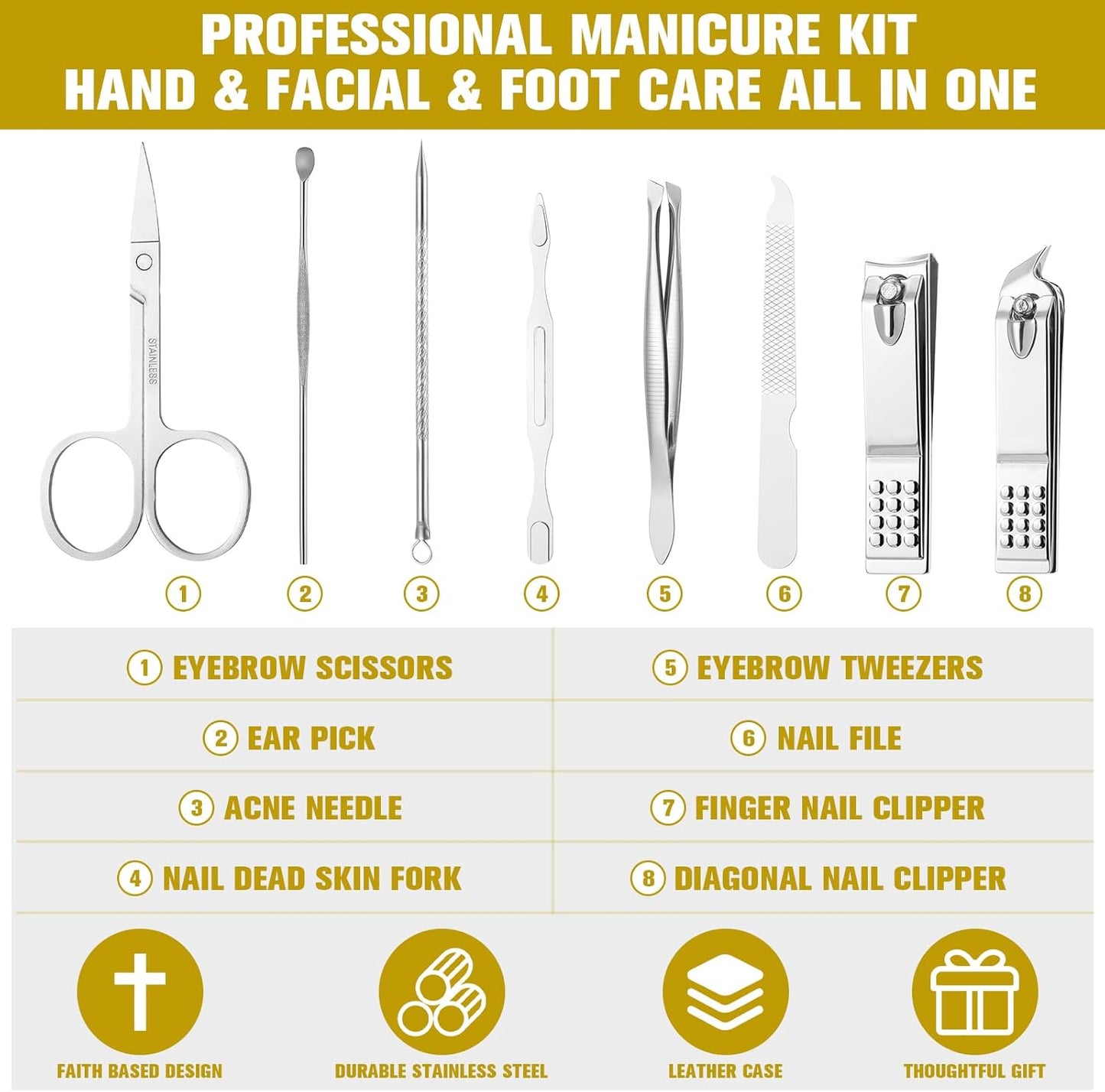 Father's Day Christian Nail Clipper Set - 8-in-1 Manicure & Pedicure Kit for Men | Leather Case Included