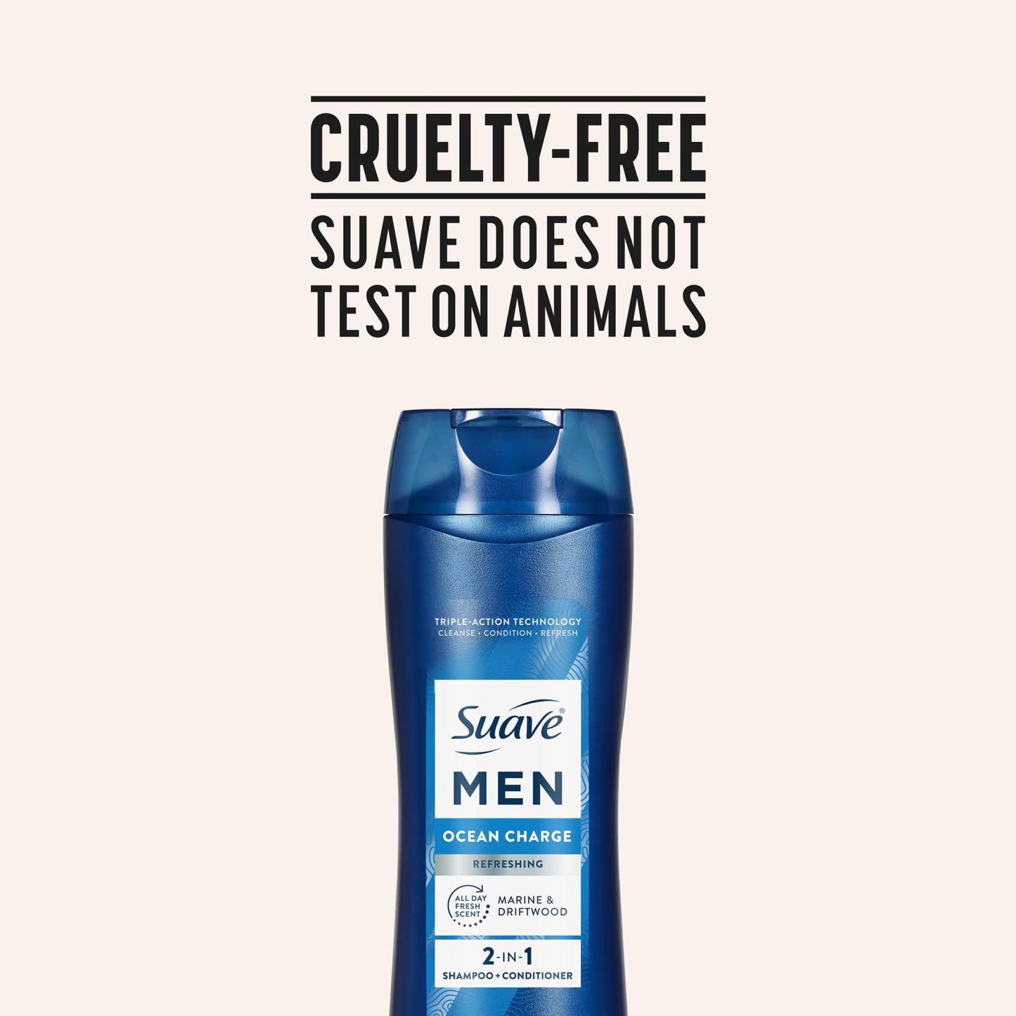 Suave Men Ocean Charge 2 in 1 Refreshing Shampoo & Conditioner with Pro Vitamin B5, Hydrates & Revitalizes Hair, Ocean Fresh Scent, 6 Count, 12.6 FL OZ