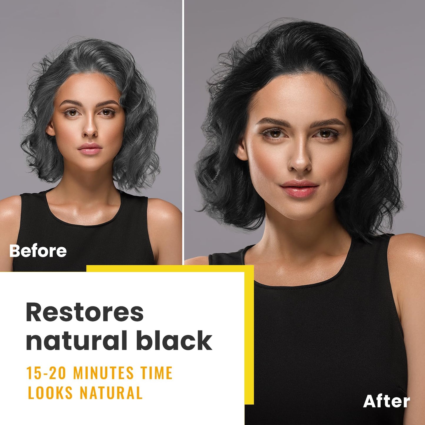 KINGMING Black Hair Dye Shampoo 3 in 1 for Gray Hair, Hair Color Shampoo for Women Men Grey Hair Coverage, Herbal Ingredients Champu Con Tinte Para Canas 500ml (Black).