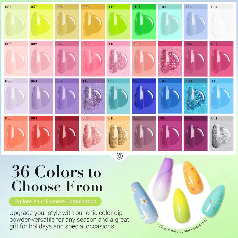 AZUREBEAUTY 170Pcs Dip Powder Nail Kit, 36 Color Neon Bright Blue Yellow with Dipping Powder Base/top Coat Activator Liquid Set & Removel Kit for French Nail Art Salon DIY Home