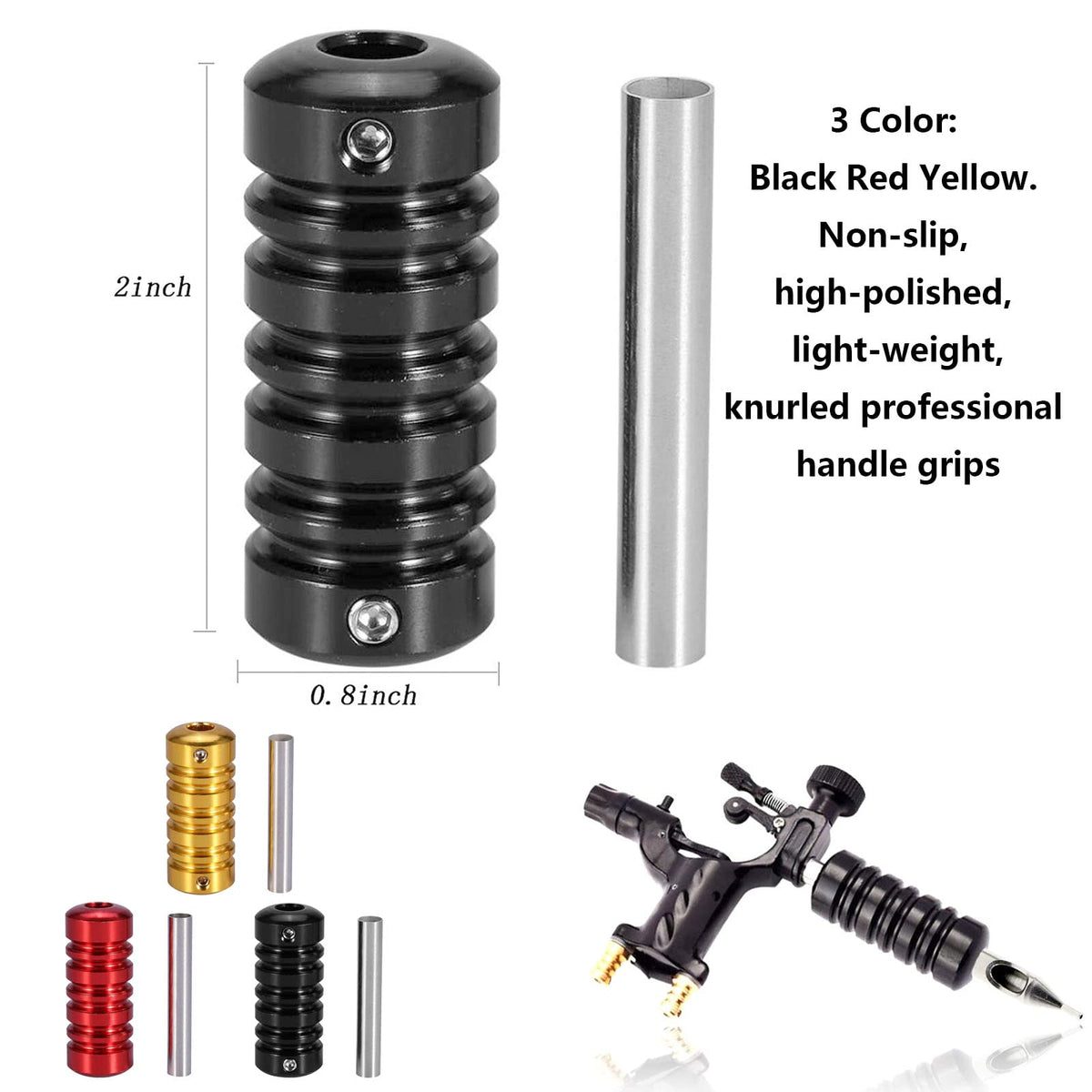 SOTICA Traditional Tattoo Tips and Grips - 3 Pcs Aluminum Grips & 22 Pcs Stainless Steel Tips (Round, Diamond, Magnum, RT, DT, FT Nozzle)