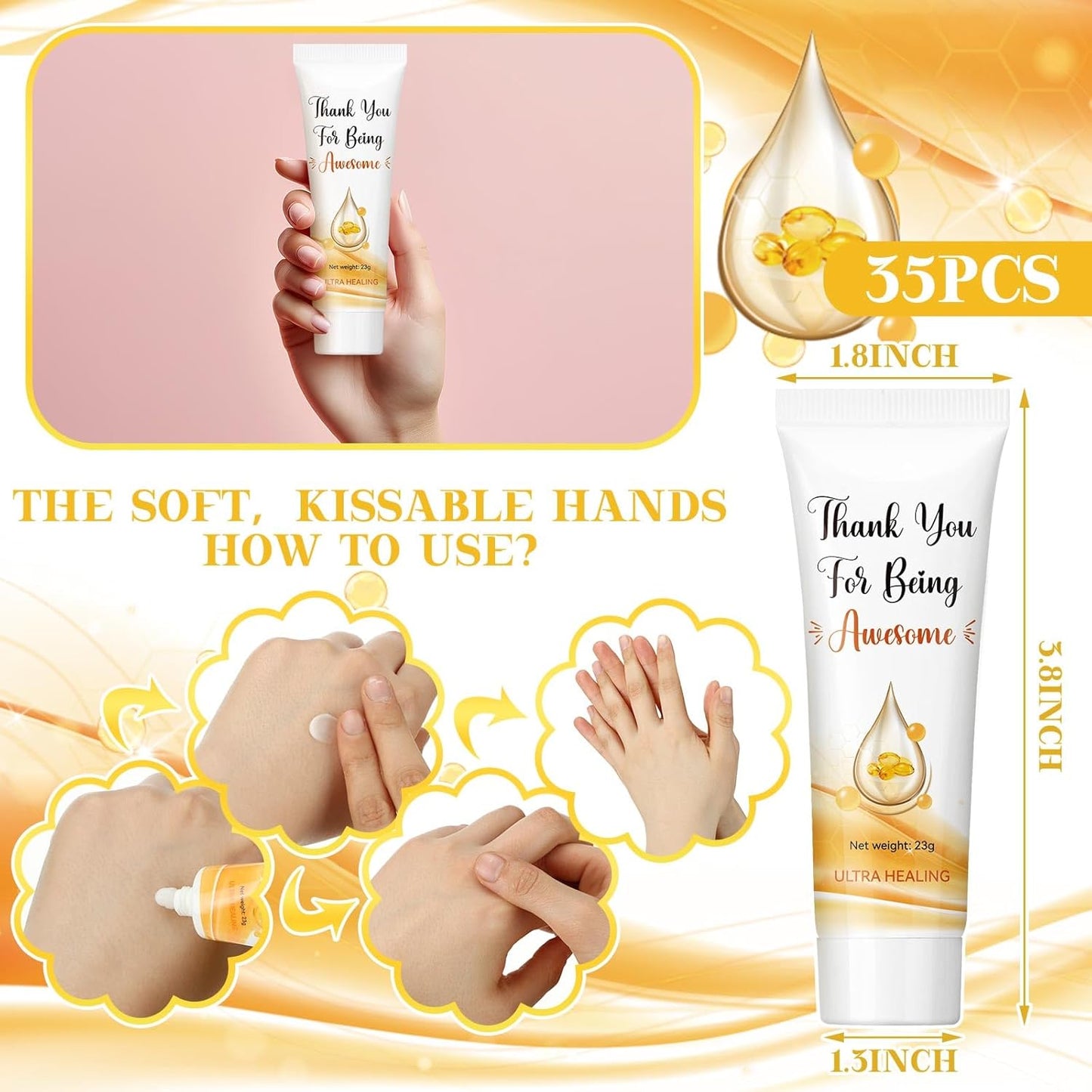 Thank You Hand and Body Cream Set - 35 Pcs Inspirational Gifts for Coworkers & Teachers | Travel Size Moisturizer for Dry Skin