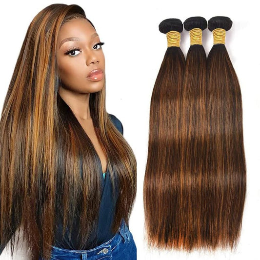 P430 Highlight Brown Bundles Human Hair Bundles 12 14 168 Inch Straight P4/30 Highlight Bundle Brown Bundle Unprocessed Brazilian Virgin Hair Quick Weave Hair for Black Women
