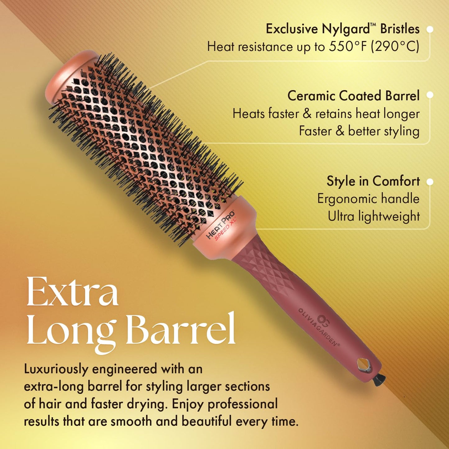 Olivia Garden HeatPro Speed XL | Extra-Long Thermal Round Hair Brush for Thick Hair - Professional Ceramic Design